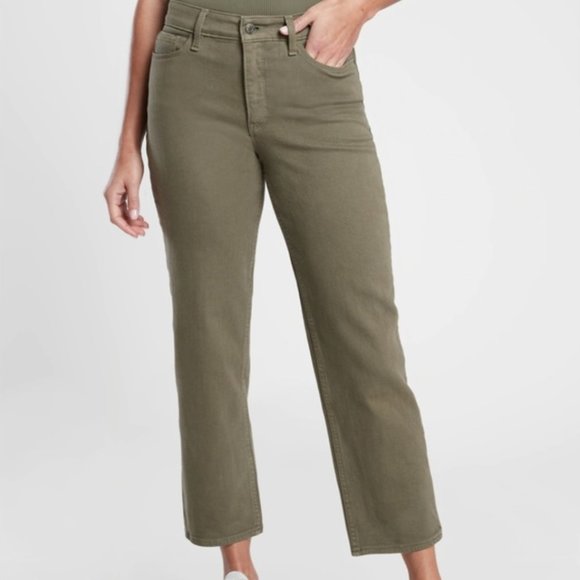 Athleta Olive Green Flex Straight Crop Jeans Size 6P - Picture 1 of 10